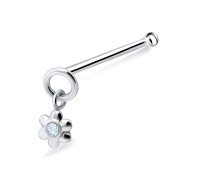 Stone Encrusted Flower Silver Bone Nose Stud NSKD-552